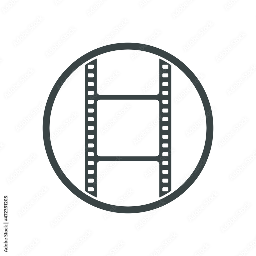Film strip graphic icon. Photographic tape sign in the circle isolated on white background. Vector illustration Film strip graphic icon. Photographic tape sign in the circle isolated on white background. Vector illustration
