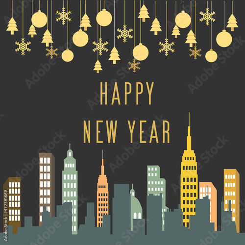 Merry Christmas and a happy New Year. Merry Christmas and Happy New Year vector greeting card in flat style.