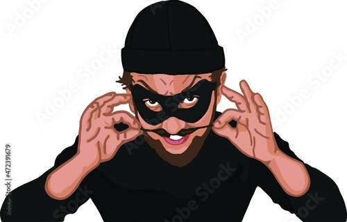 A vector illustration of a crook or thief