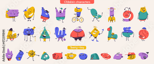 Cute abstract children characters set.