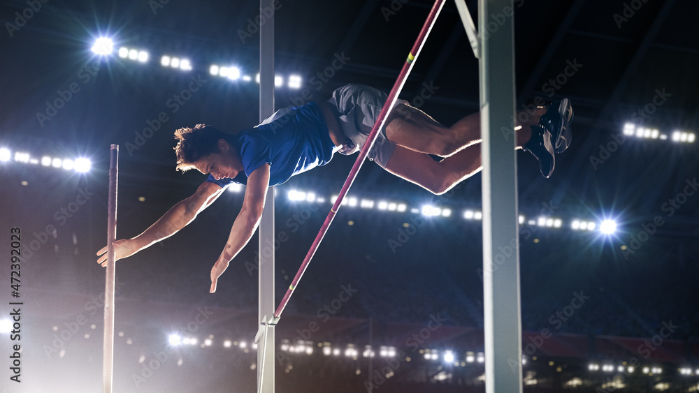 Pole Vault Jumping Professional Male Athlete on World Championship