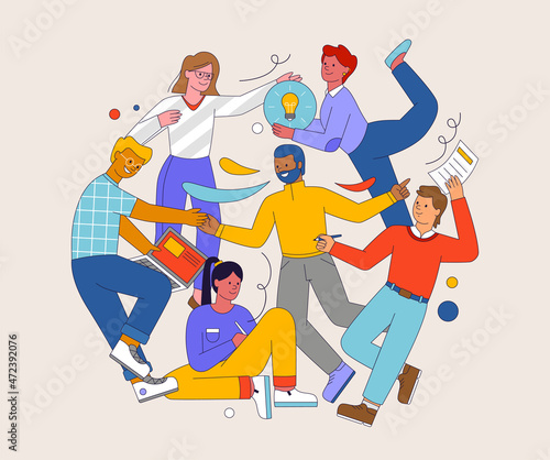 Teamwork concept. Employees work together in office
