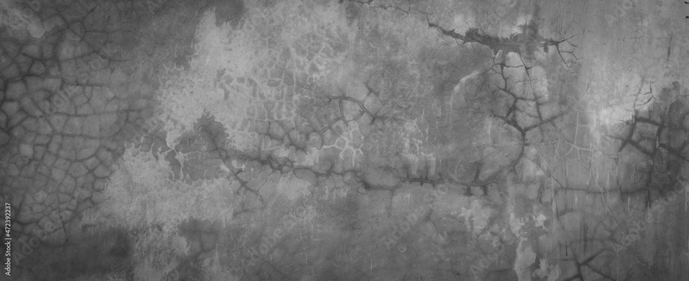 Fototapeta premium Horizontal dark old cement wall for the background, Texture of a grungy black concrete wall as background.