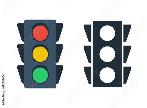 traffic lights flat icon set with three colors on