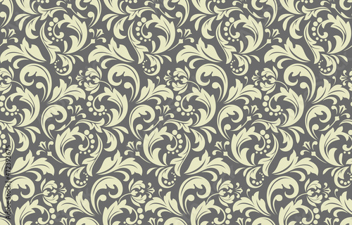 Flower pattern. Seamless gray ornament. Graphic vector background. Ornament for fabric, wallpaper, packaging