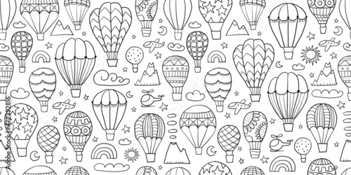 Colorful Hot Air Balloons Collection. Seamless Pattern for your design