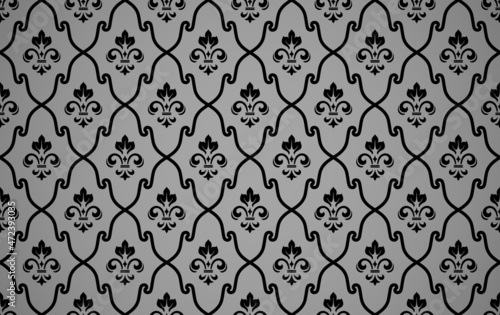 Wallpaper in the style of Baroque. Seamless vector background. Black and gray floral ornament. Graphic pattern for fabric, wallpaper, packaging. Ornate Damask flower ornament