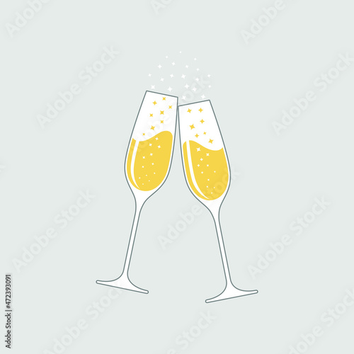 Clink glasses champagne graphic icon. Cheers with two champagne glasses sign isolated on gray background. Vector illustration