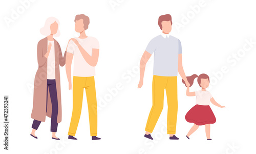 Parent and His Growing Son and Daughter Vector Set