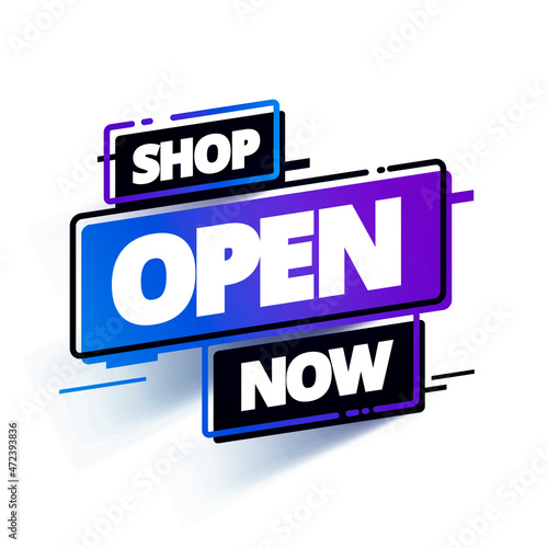 Vector Illustration Colorful Shop Open Now Label