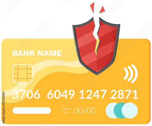 DDoS attack on credit card. Poster for social ingeneering, banner, presentation. Virus, hacker attack, credit card hacking. Fraud, theft of money from bank account. Hacked personal bank account