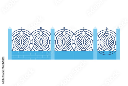 Gate fence from metal. Illustration of decorative barrier. Outdoor protective architecture element