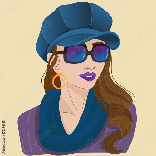 brunette girl with glasses and a cap