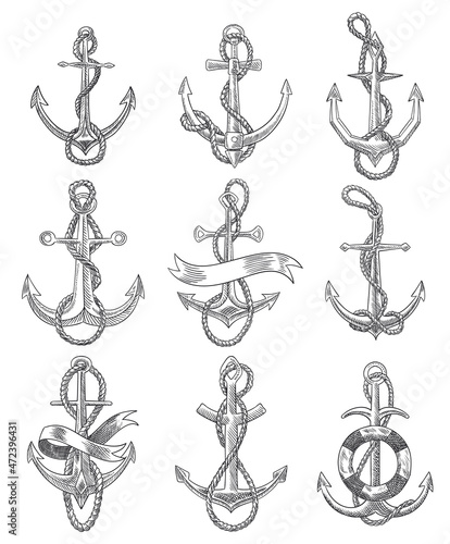 Foto Collection of anchors with rope