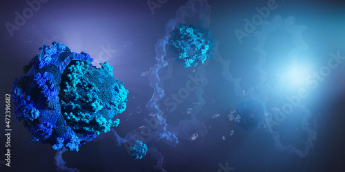 Corona Covid-19 virus mutation concept. Macro coronavirus. Omicron variant. Global pandemic crises. 3D rendering. photo