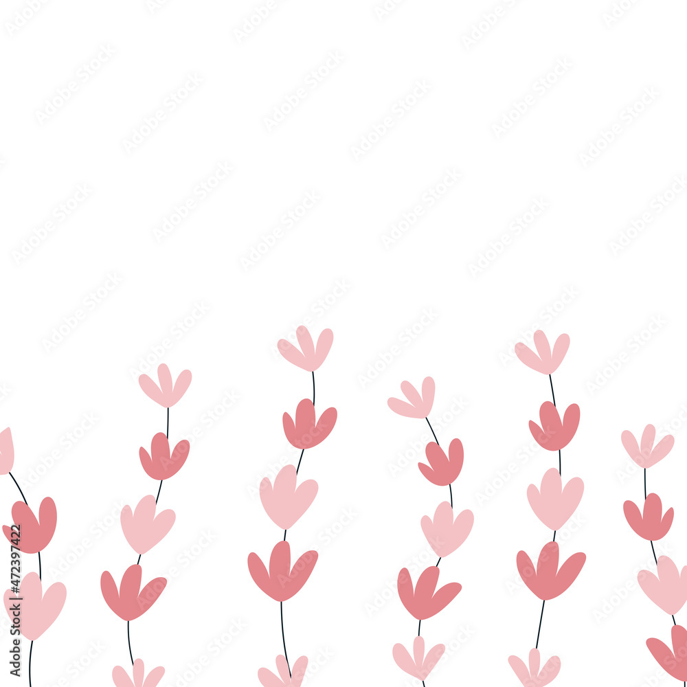 Floral background with pink flowers. Banner template for spring design. Vector illustration