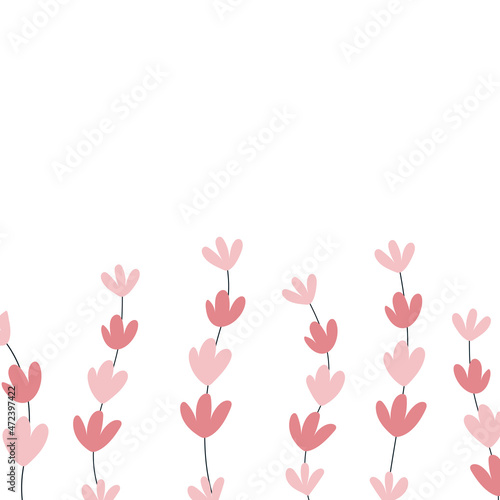 Floral background with pink flowers. Banner template for spring design. Vector illustration