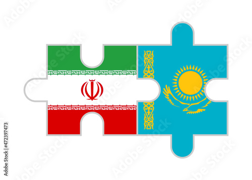 puzzle pieces of iran and kazakhstan flags. vector illustration isolated on white background
