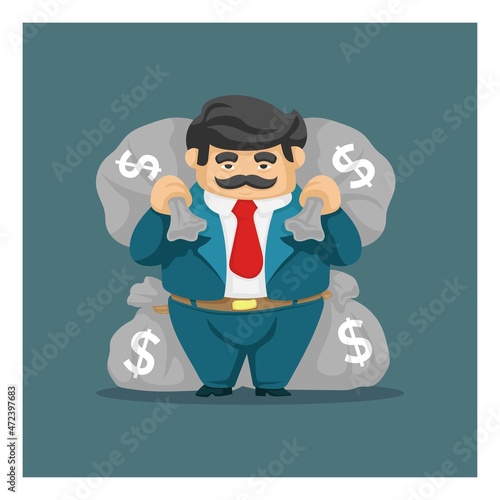 businessman bring four sacks of money. anti corruption flat vector illustration