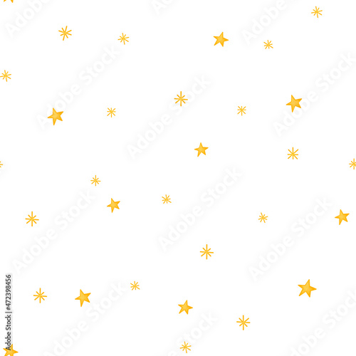Christmas and New Years pattern. Bright stars and snowflakes . Paper, fabrics, wallpapers, backgrounds.