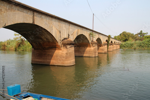 bridge and river mekong at khone island in laos 