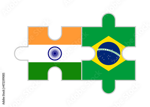 puzzle pieces of india and brazil flags. vector illustration isolated on white background