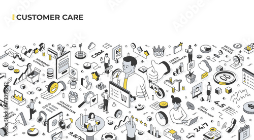 Customer Care Isometric Banner Illustration