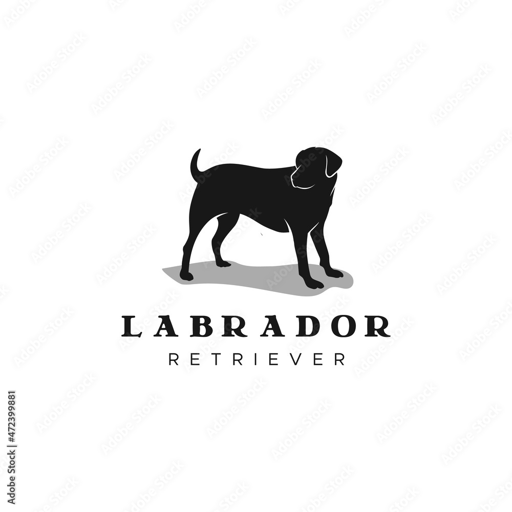 Vector black silhouette of a labrador retriever dog logo illustration in vintage style
