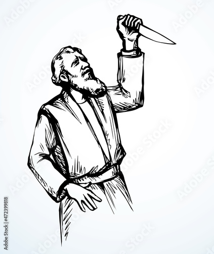 Abraham makes a sacrifice. Vector drawing
