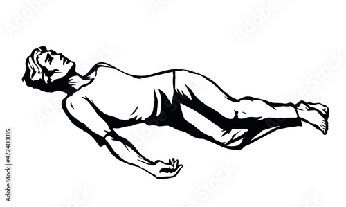 The exhausted man fell down. Vector drawing