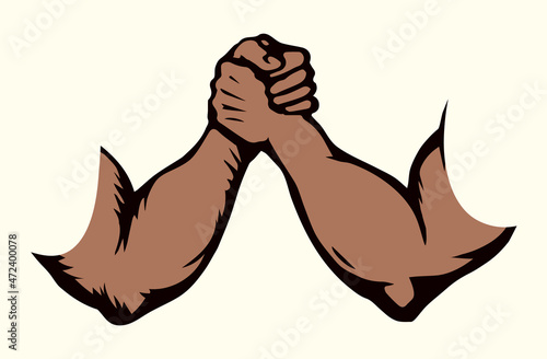 Hand wrestling contest. Vector drawing