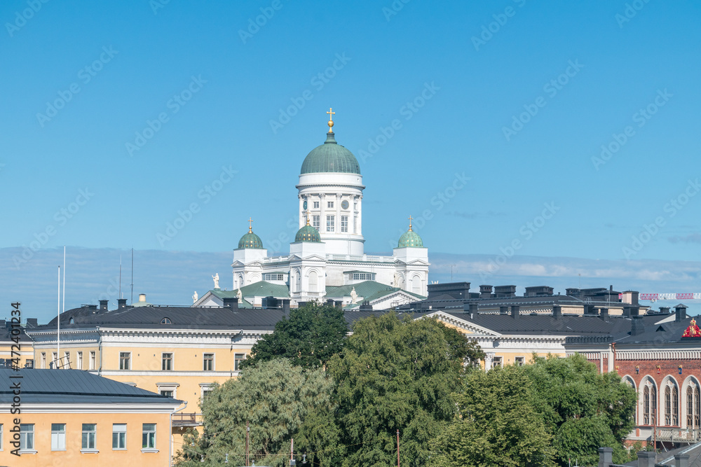 Helsinki cityscape with Helsinki Cathedral in Helsinki, Finland.