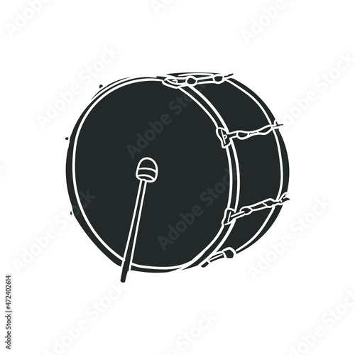 Drum Big Icon Silhouette Illustration. Percussion Instrument Vector Graphic Pictogram Symbol Clip Art. Doodle Sketch Black Sign.