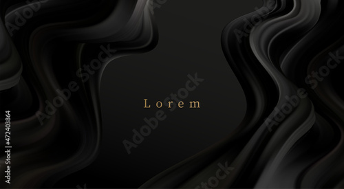 Abstract Waves. Shiny black moving lines design element on dark background for greeting card and disqount voucher.