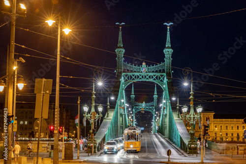 Budapest, Hungary -August 19th 2019: Liberty Bridge (Szabadság). The bridge connects Buda and Pest over the Danube.