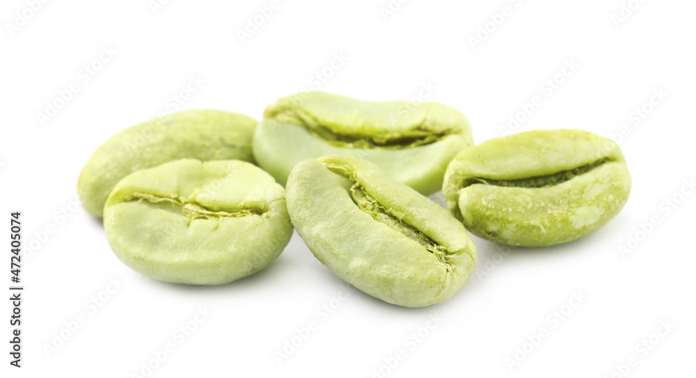 Pile of green coffee beans on white background Pile of green coffee beans on white background