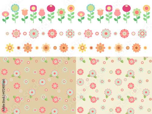 昭和レトロな花のブラシと背景素材セット