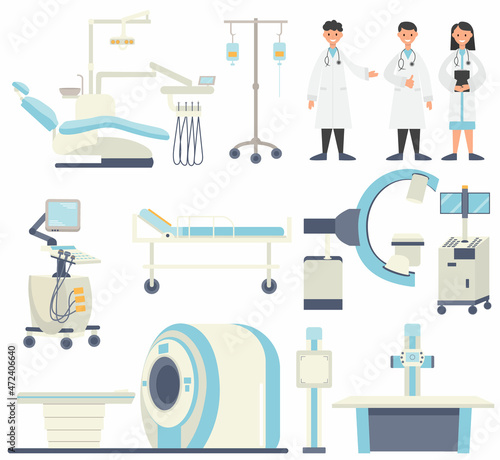 set of medical equipment, tomograph, fluorography, dentist's chair, mammography