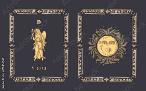 Virgo zodiac symbol, horoscope card in vector.