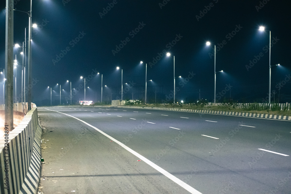 National Highway No.6 in Maharashtra, India - Night View street Light