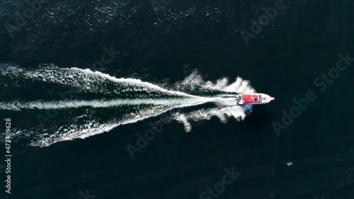 Wallpaper Mural Unmanned boat view of blue clear waters. Top view of a white boat sailing towards the blue sea. A large speed boat is moving at high speed. Travel across Lake Baikal. Torontodigital.ca