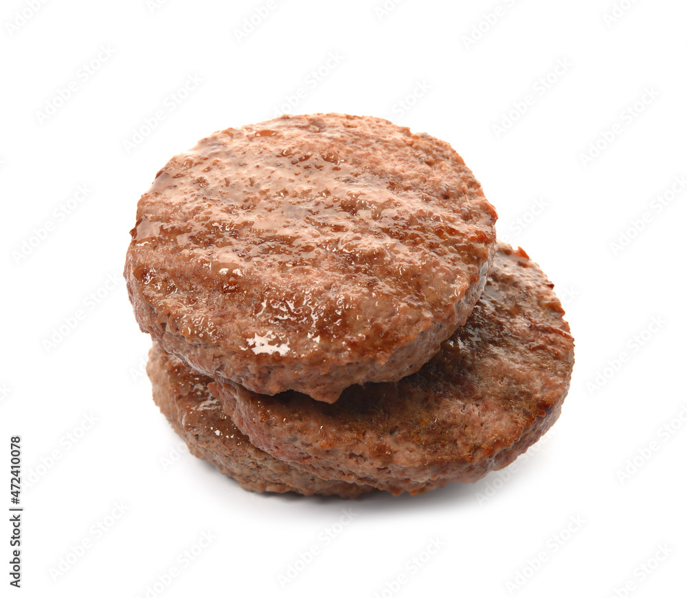 Tasty grilled hamburger patties on white background Tasty grilled hamburger patties on white background