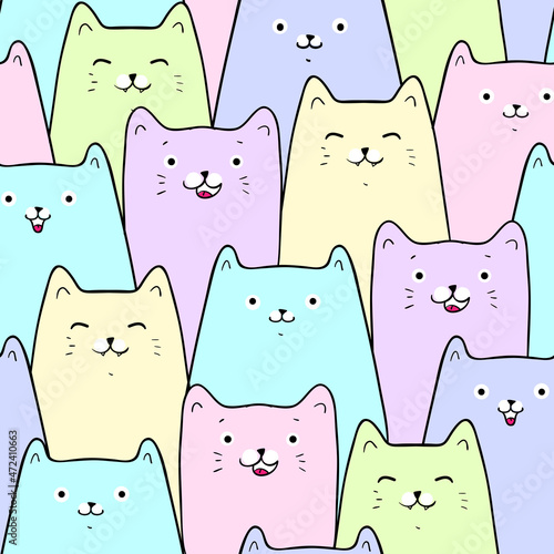 Cute cats colorful seamless pattern background. Vector EPS 10