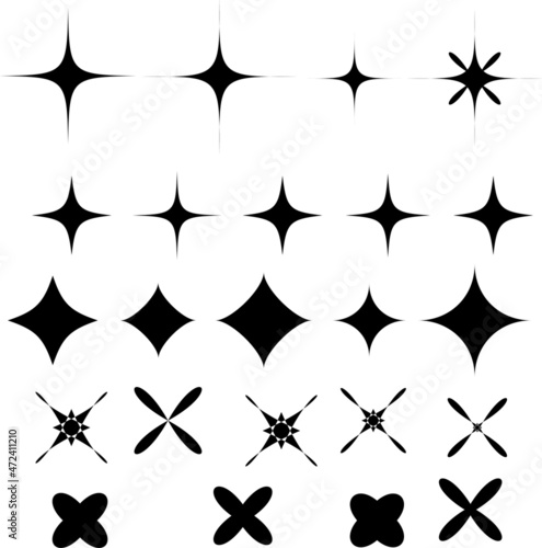 Four point star. Abstract shape. Stars of brilliance, radiance of cleanliness
