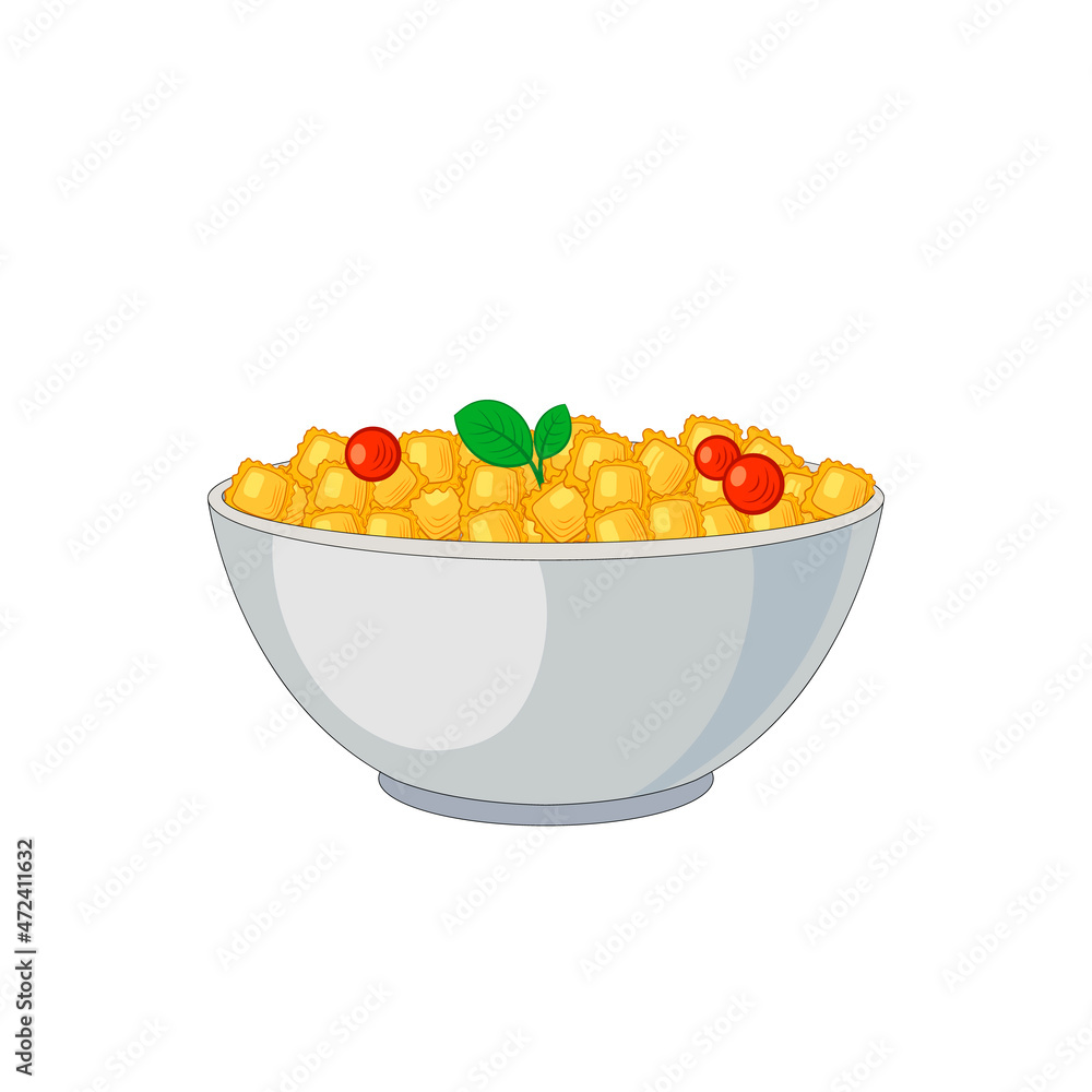 ravioli bowl illustration, tomatoes and oregano leaves, ravioli plate isolated. ravioli bowl illustration, tomatoes and oregano leaves, ravioli plate isolated.