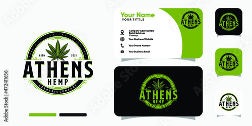 Vintage Cannabis logo and business card design vector template
