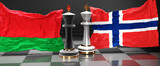 Belarus Norway summit, meeting or aliance between those two countries that aims at solving political issues, symbolized by a chess game with national flags, 3d illustration