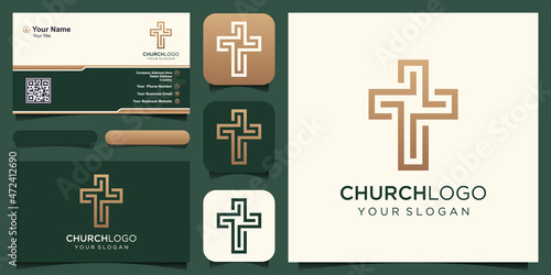 Logo church. Christian symbols, the Bible and the Cross of Jesus Christ