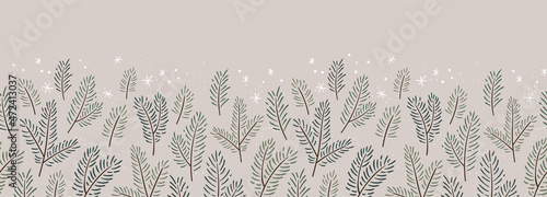 Cute hand drawn seamless pattern with fir branches and hanging decoration, great for christmas banners, wallpapers, wrapping, textiles - vector design 