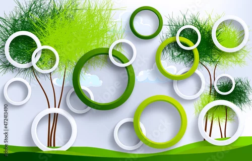 Obraz 3D white and green circles green tree background